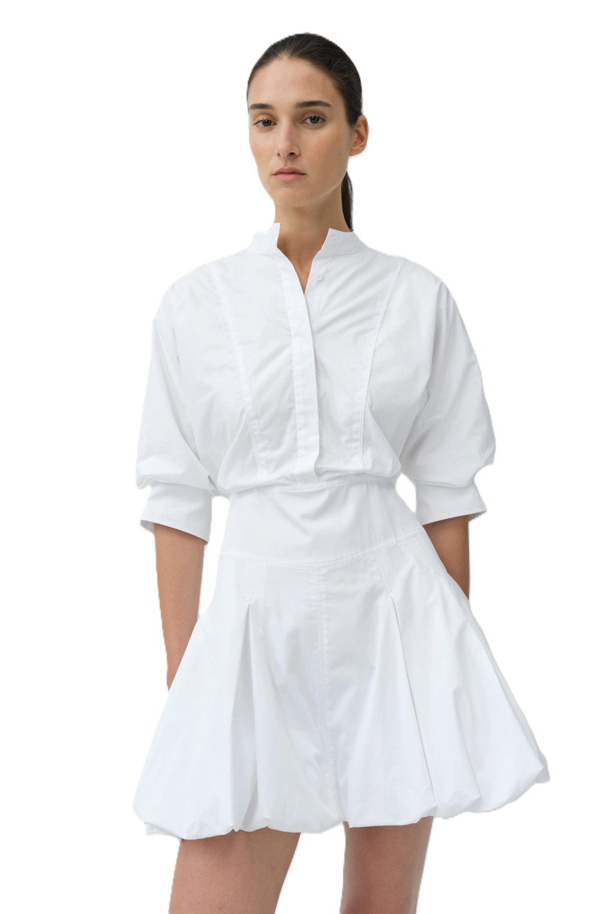 SIMKHAI Women White Poplin Effie Bubble Hem Button Mini Shirt Dress Size US 10